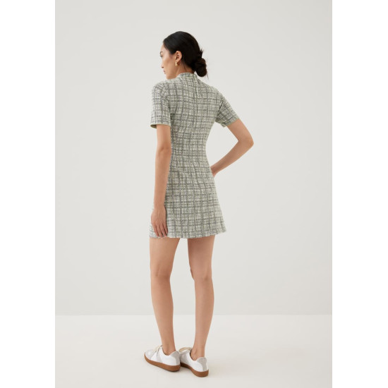 Sia Tweed Mandarin Collar Mini Dress