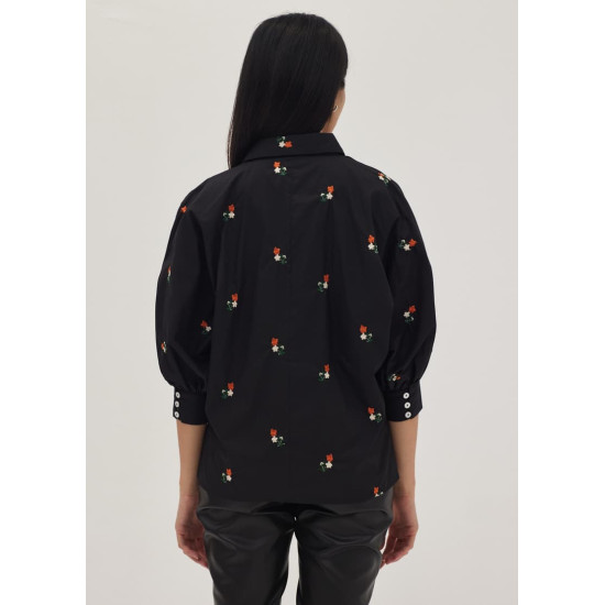 Kacee Embroidered Puff Sleeve Shirt