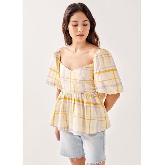 Caraway Gingham Babydoll Top