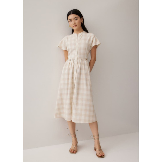 Soleil Mandarin Collar Fit & Flare Midi Dress