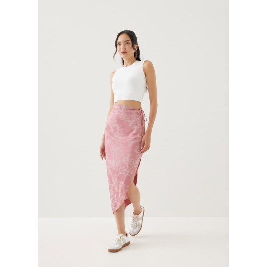 Inna Asymmetric Satin Pencil Skirt in Opulent Florals