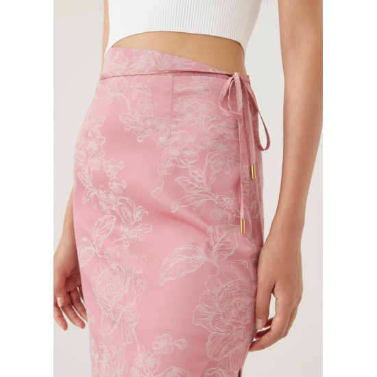 Inna Asymmetric Satin Pencil Skirt in Opulent Florals