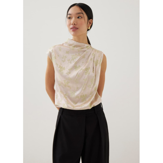 Lanna Asymmetric Satin Drape Top in Opulent Florals