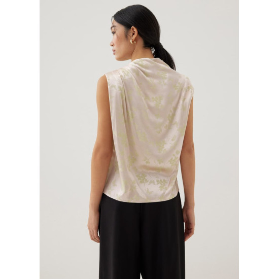 Lanna Asymmetric Satin Drape Top in Opulent Florals