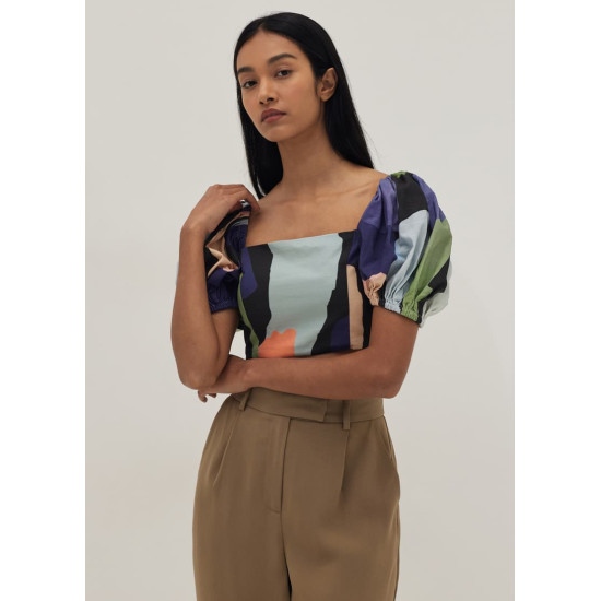 Audrie Puff Sleeve Crop Top in Joyous Affair