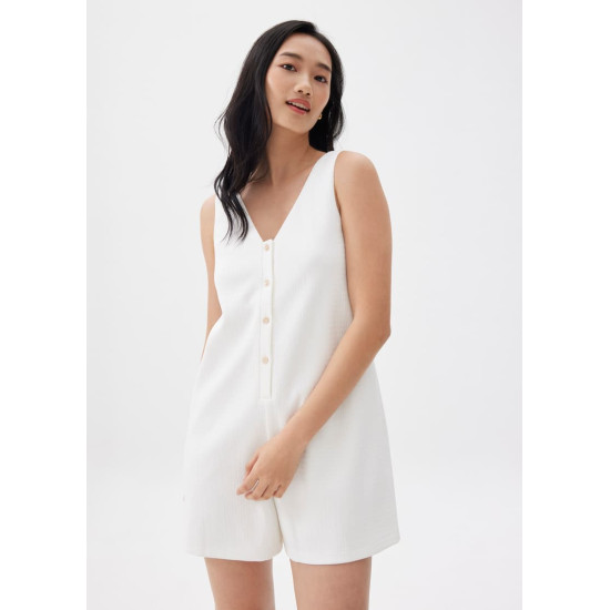 Crinked V-neck Button Down Romper