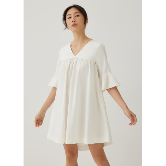 Pristine Cotton Frill Sleeve Dress