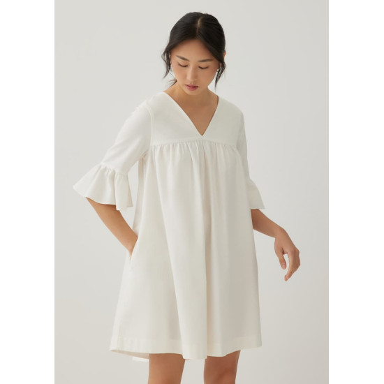 Pristine Cotton Frill Sleeve Dress