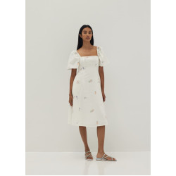 Bexley Embroidered Panelled Fit & Flare Dress in Humble Abode