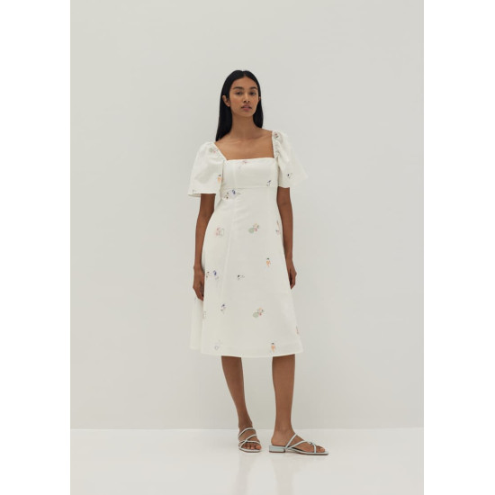 Bexley Embroidered Panelled Fit & Flare Dress in Humble Abode