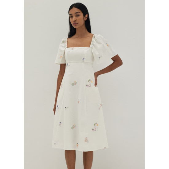 Bexley Embroidered Panelled Fit & Flare Dress in Humble Abode