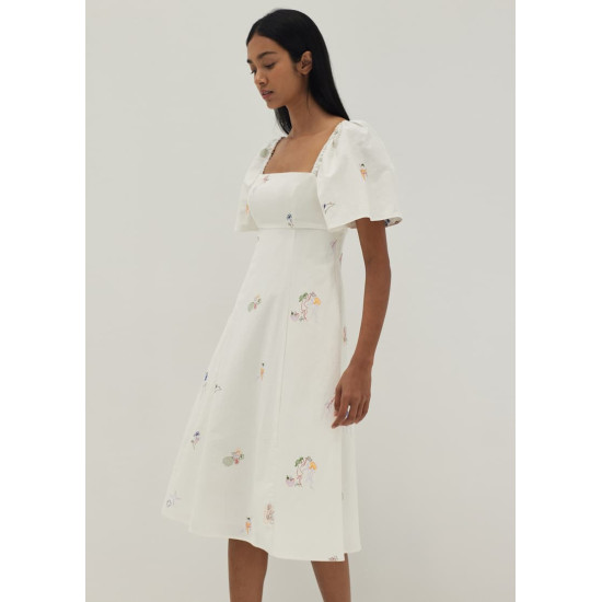 Bexley Embroidered Panelled Fit & Flare Dress in Humble Abode