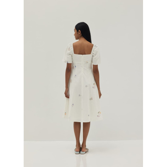 Bexley Embroidered Panelled Fit & Flare Dress in Humble Abode