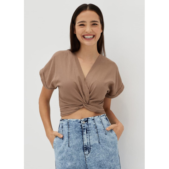 Annalisa Elastic Linen Crop Top