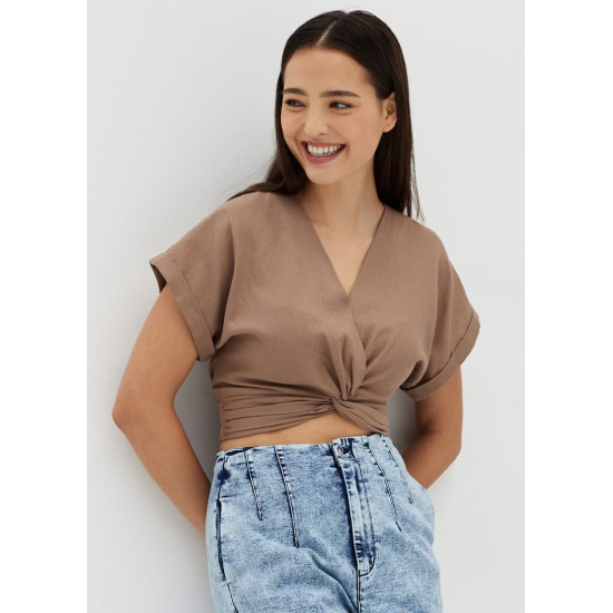 Annalisa Elastic Linen Crop Top