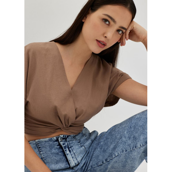 Annalisa Elastic Linen Crop Top