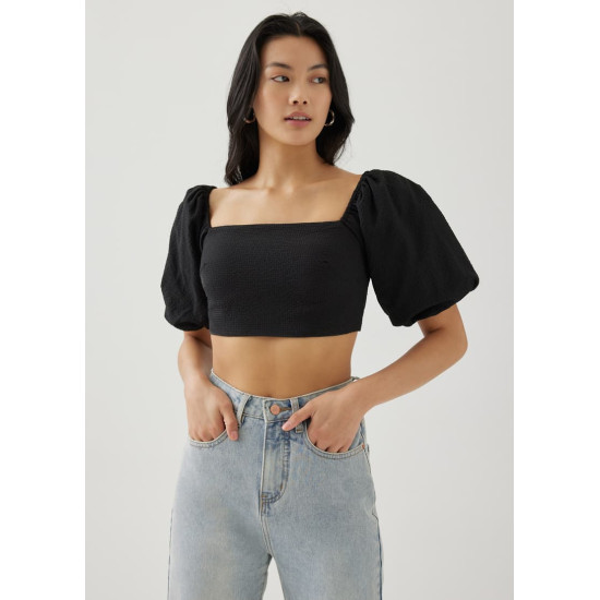 Lottie Padded Elastic Puff Sleeve Top