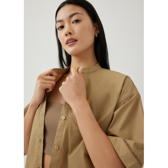 Ylia Cotton Ladder Trim Boxy Shirt