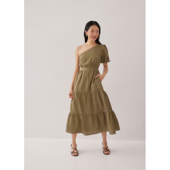 Niegel Tiered Toga Puff Sleeve Dress