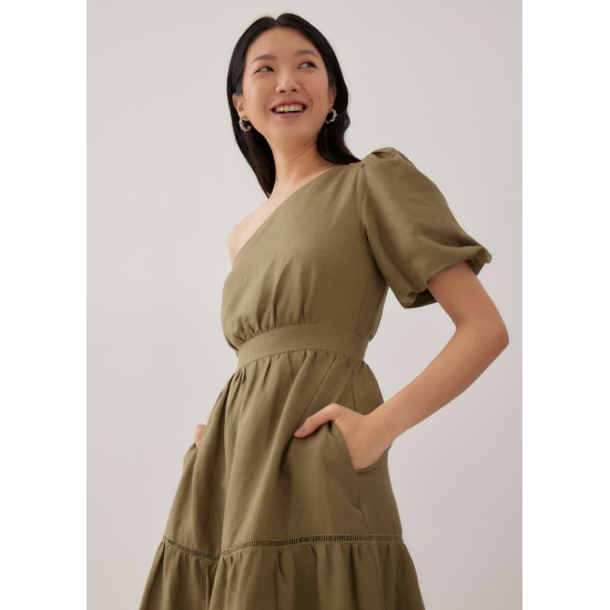 Niegel Tiered Toga Puff Sleeve Dress