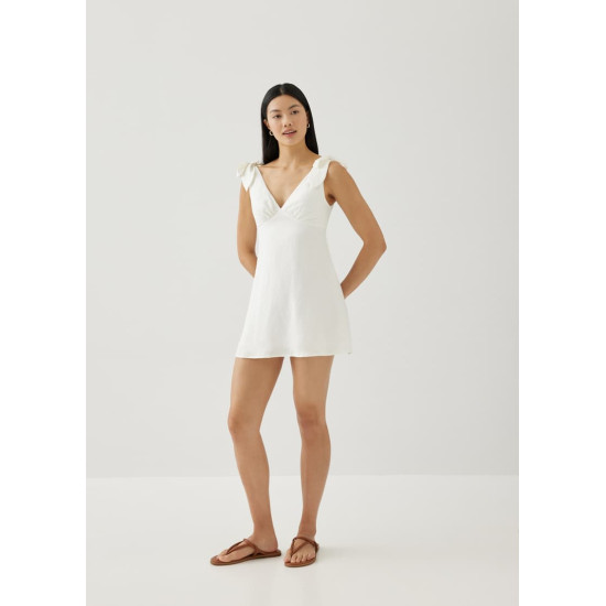 Imogen Padded Linen Tie Shoulder Dress