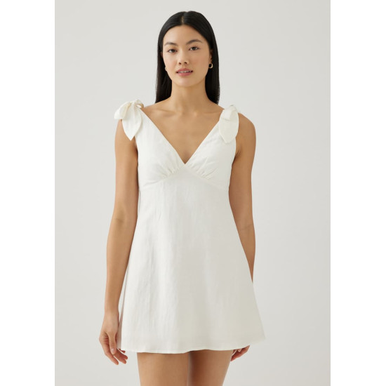 Imogen Padded Linen Tie Shoulder Dress