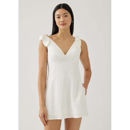 Imogen Padded Linen Tie Shoulder Dress