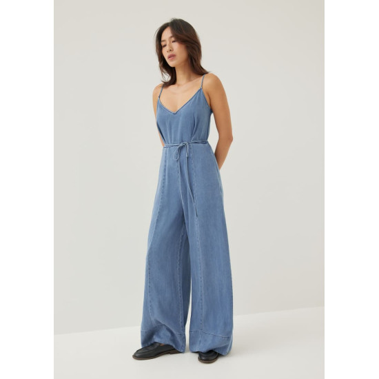 Aiko Chambray Wide Leg Jumpsuit