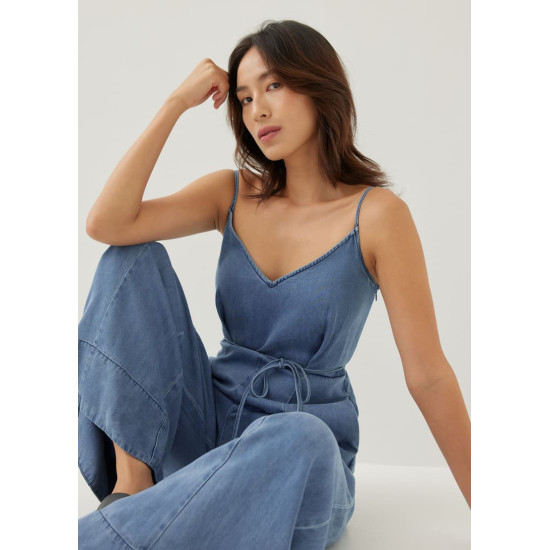 Aiko Chambray Wide Leg Jumpsuit