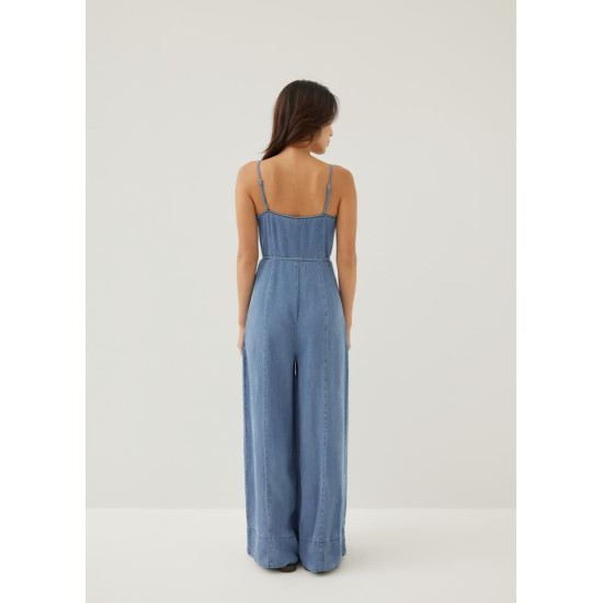 Aiko Chambray Wide Leg Jumpsuit