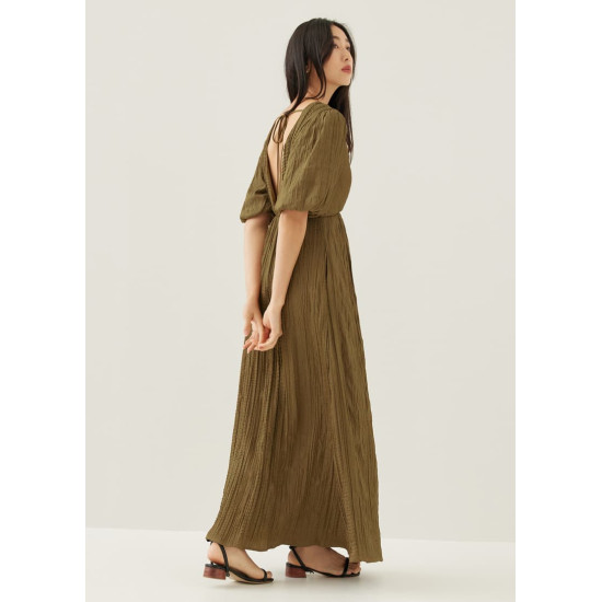 Lynn Padded Textured Fit & Flare Maxi Dress