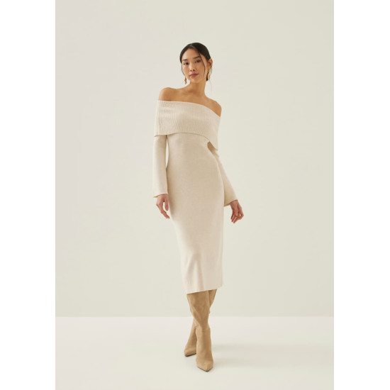 Yassi Off Shoulder Column Midi Dress