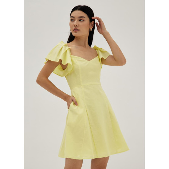 Alba Linen Flutter Sleeve Swing Dress