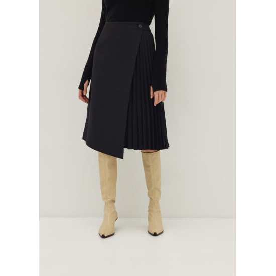 Adjustable Pleated Front Wrap Midi Skirt