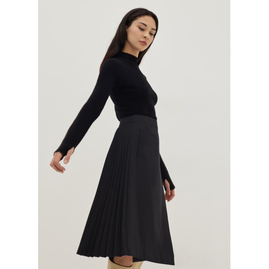 Adjustable Pleated Front Wrap Midi Skirt