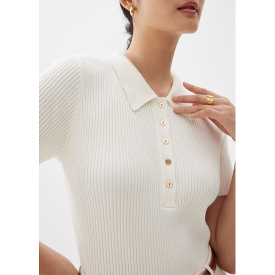 Ribbed Knit Collared Top