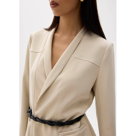 Belted V-neck Fitted Blazer