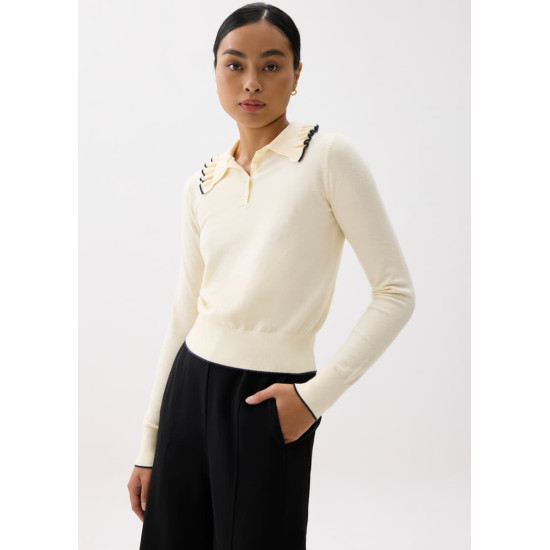 Knit Ruffle Collar Polo Top