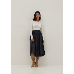 Vegan Leather Pleated Midi Skirt