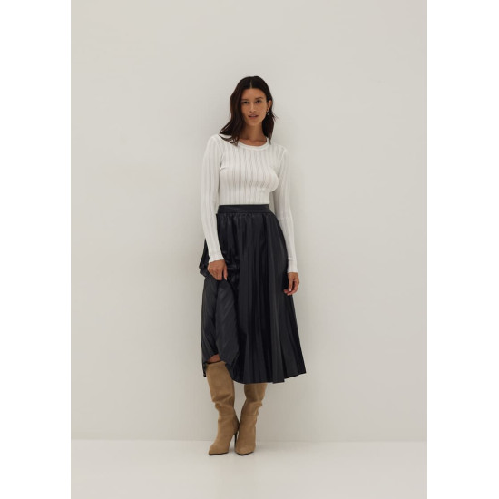 Vegan Leather Pleated Midi Skirt