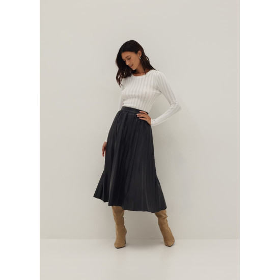 Vegan Leather Pleated Midi Skirt