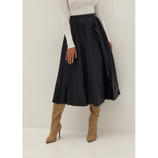 Vegan Leather Pleated Midi Skirt