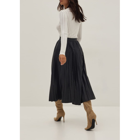 Vegan Leather Pleated Midi Skirt