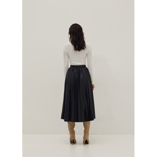 Vegan Leather Pleated Midi Skirt