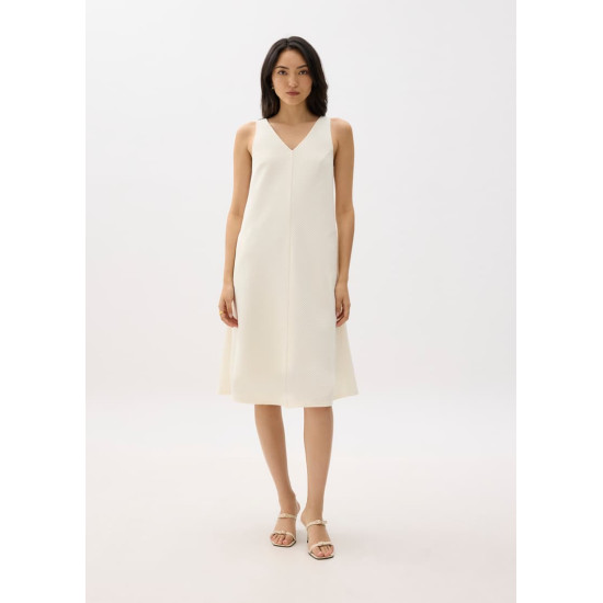 Ribbed V-neck A-line Midi Dress