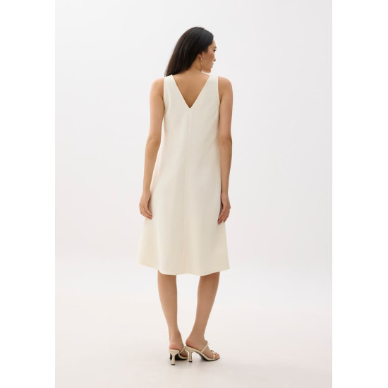 Ribbed V-neck A-line Midi Dress