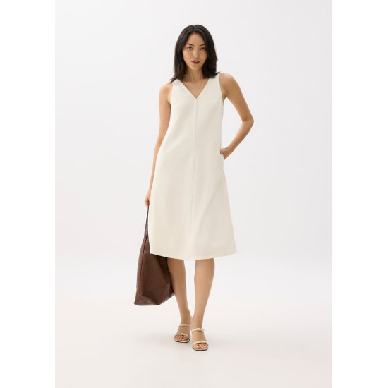 Ribbed V-neck A-line Midi Dress