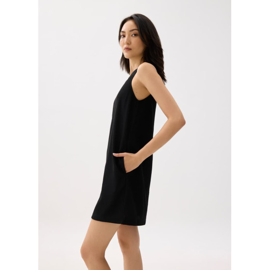 Ribbed Scoop Neck Shift Mini Dress