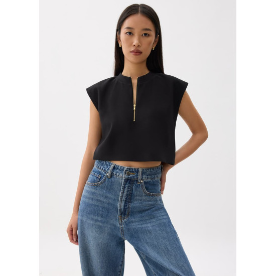 Boxy Front Zip Crop Top