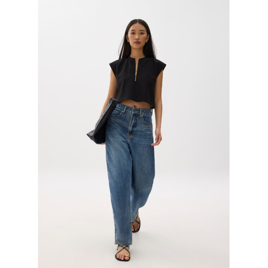 Boxy Front Zip Crop Top